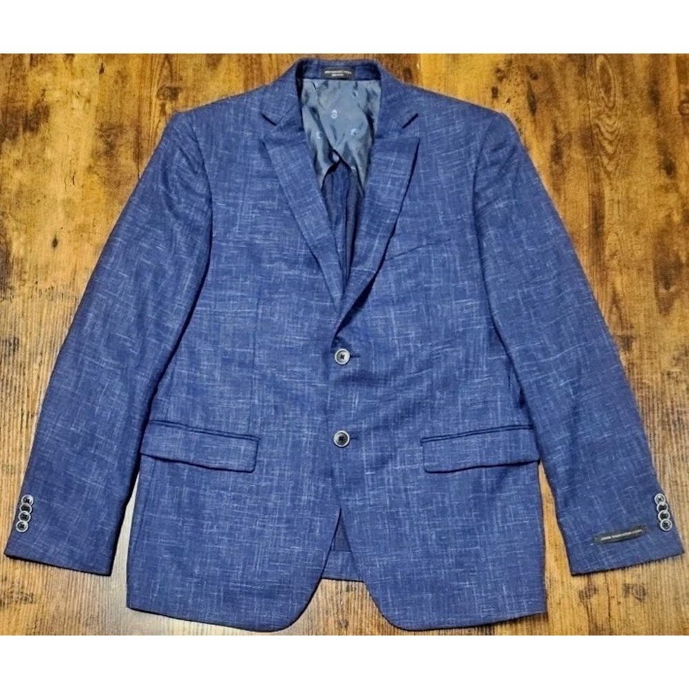 John Varvatos Baxter Blue Slub Texture Blazer Wool Linen Blend Men's Size 42R